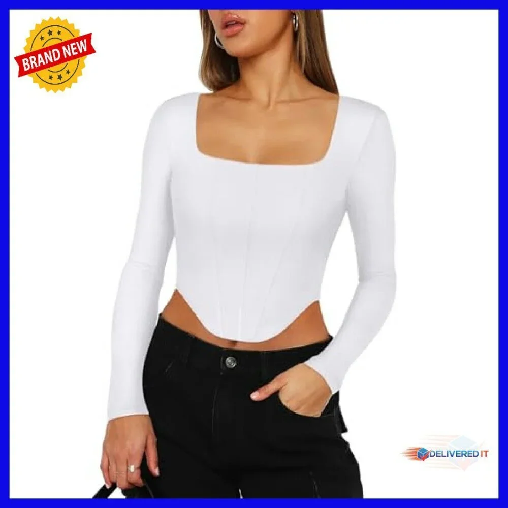 Long Sleeve Square Neck Backless Corset Crop Top Y2K Going Out
